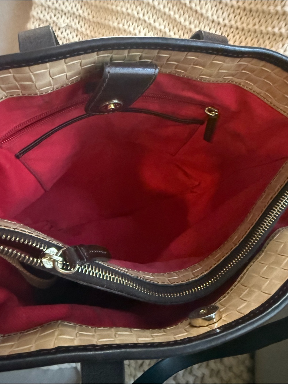 Dooney & Bourke Tan Woven Tote and wallet with Brown Leather Trim - Picture 10 of 10